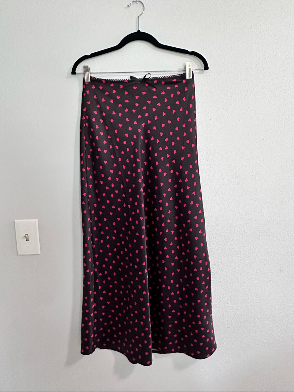 Altar'd State Black Maxi Skirt with Pink Heart Print